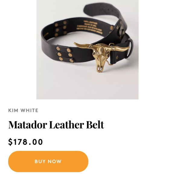 Kim White Matador Leather Belt Steer Belt with Antique Brass Size Small main image 5